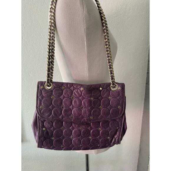 Rebecca Minkoff Studded Quilted Chain Strap Purple Leather Shoulder Bag - Picture 9 of 16